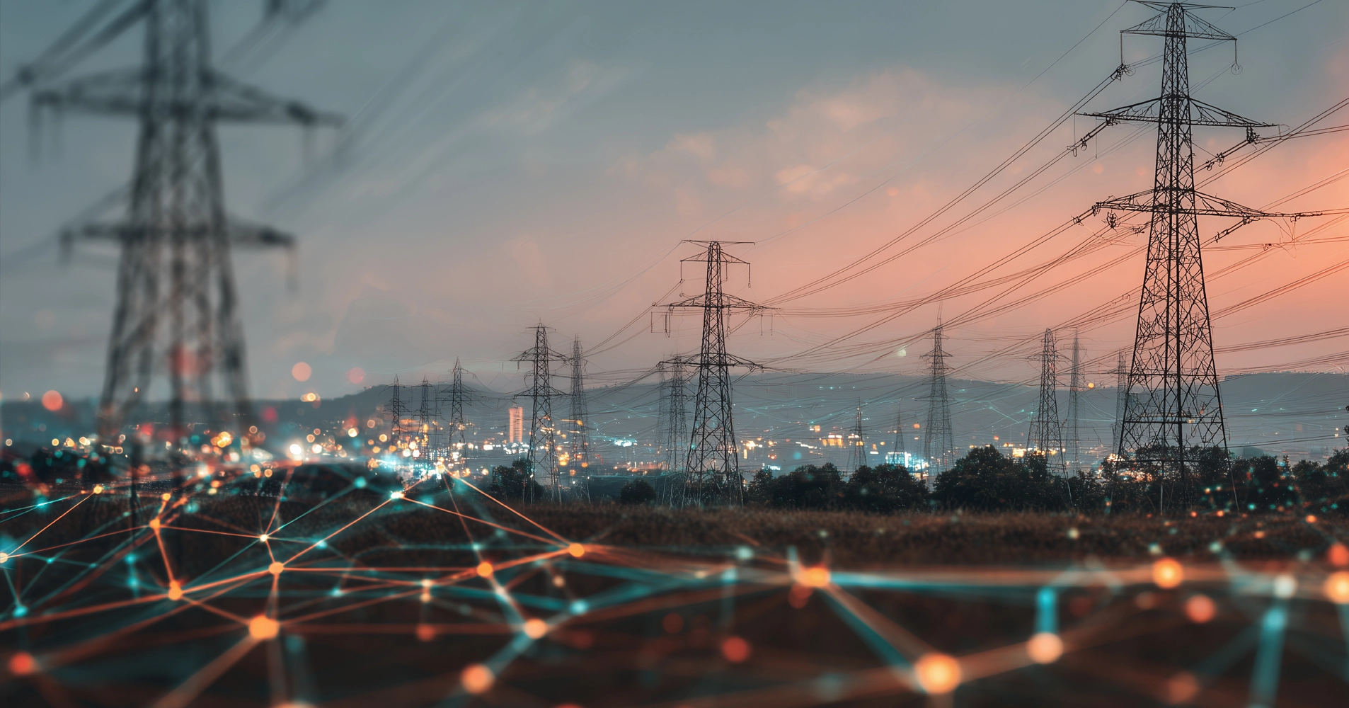 landscape of power grid with power node graphics